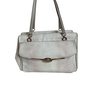 Coach White Leather Textured Shoulder Bag With Gold Turnlock & Double Handles